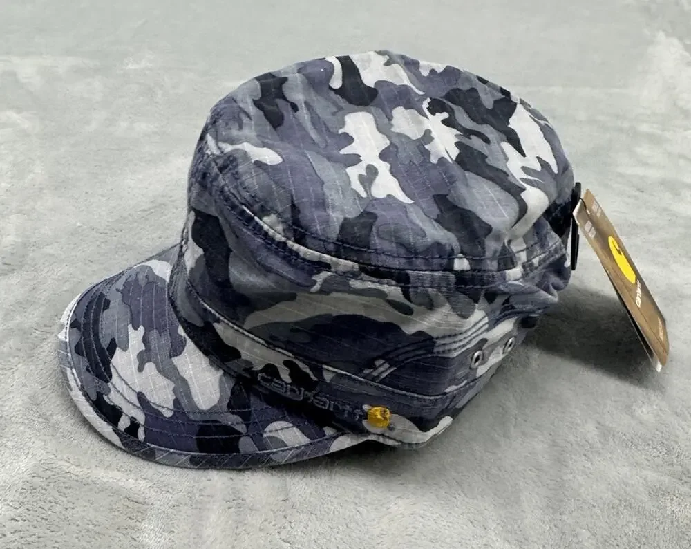 Carhartt Mens Blue Camo Military Cadet Hat Adjustable Ripstop Cap 101994 440 OS